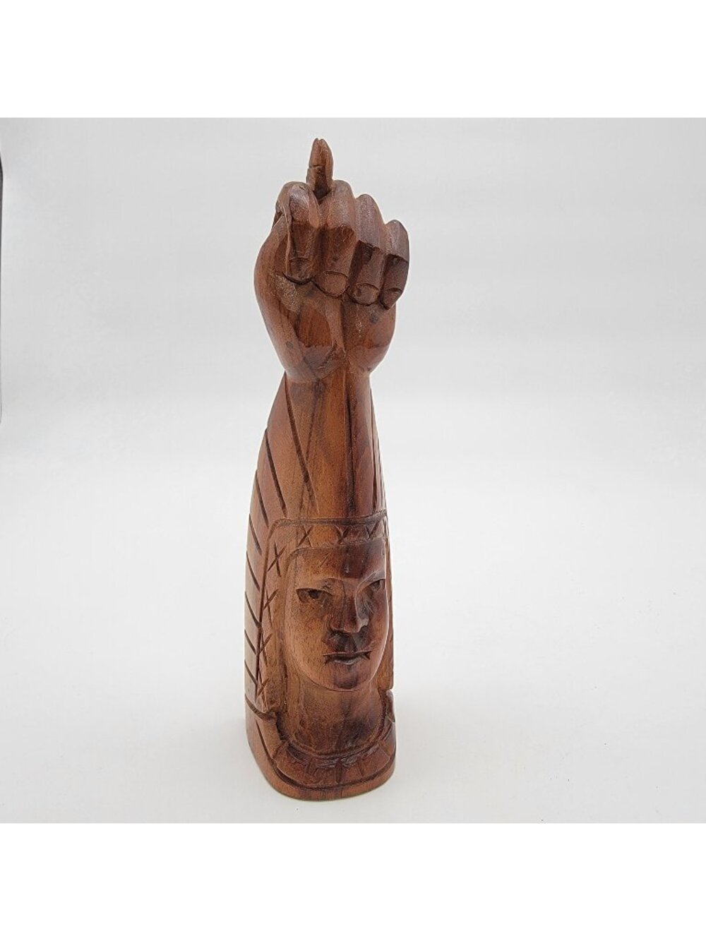 Vintage Hand-Carved Native American Figa Fist Wood Totem Statue